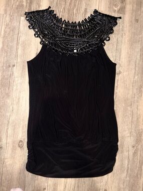 Perseption Black Sleeveless Tank with Crochet Yoke
